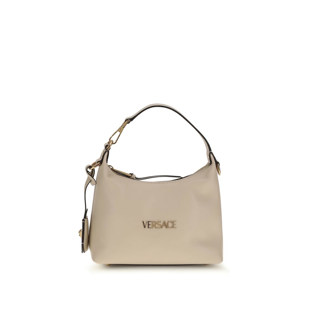 Versace Leather Hobo Handbag Beige
