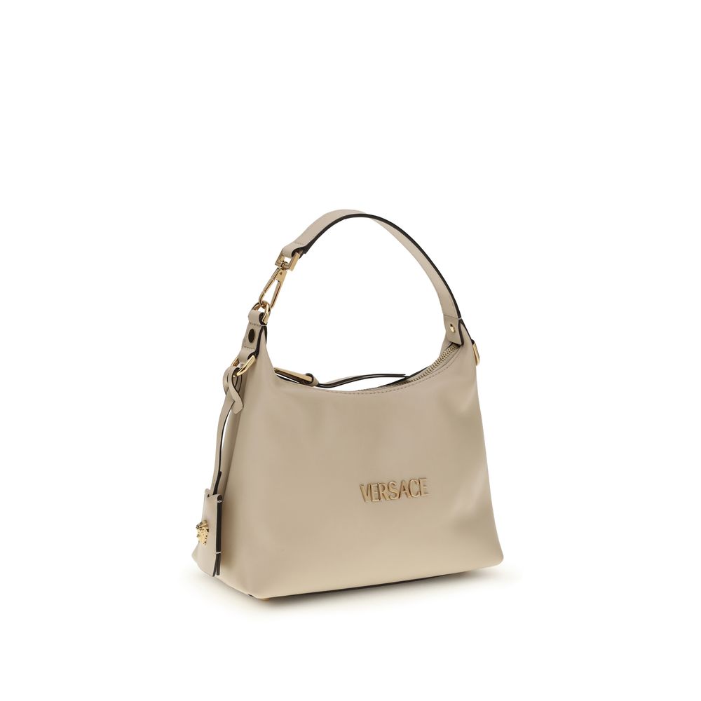 Versace Leather Hobo Handbag Beige