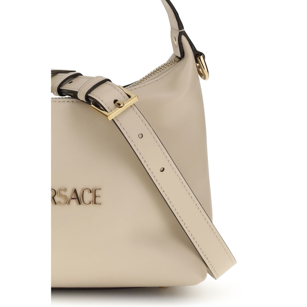 Versace Leather Hobo Handbag Beige