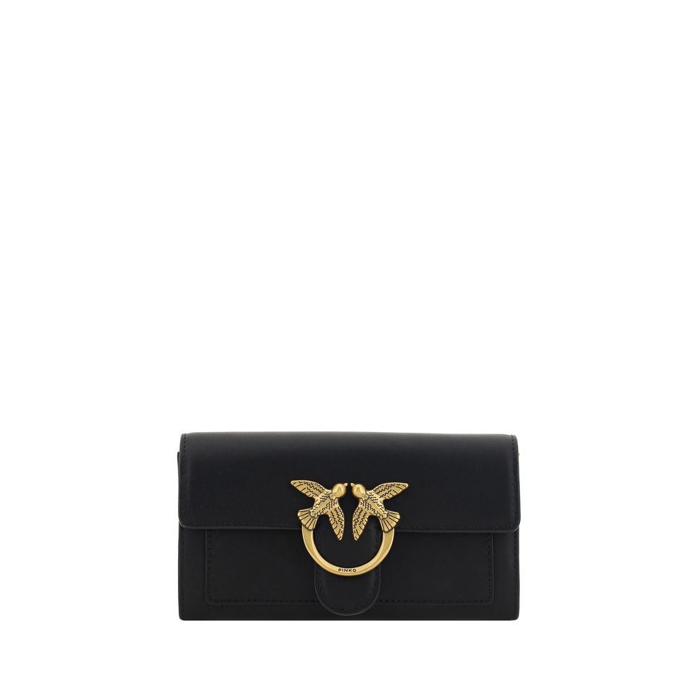 Pinko Love One Wallet on Chain Black Leatherove Birds