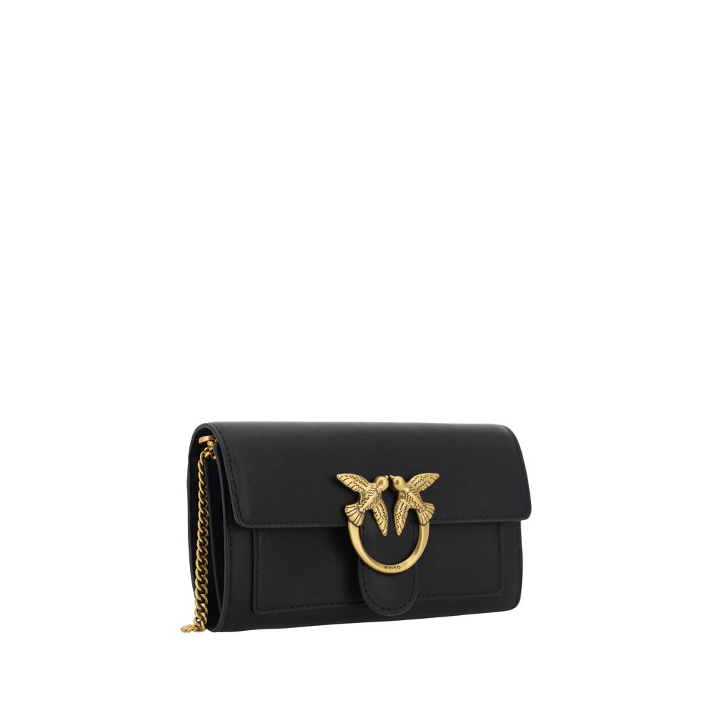 Pinko Love One Wallet on Chain Black Leatherove Birds