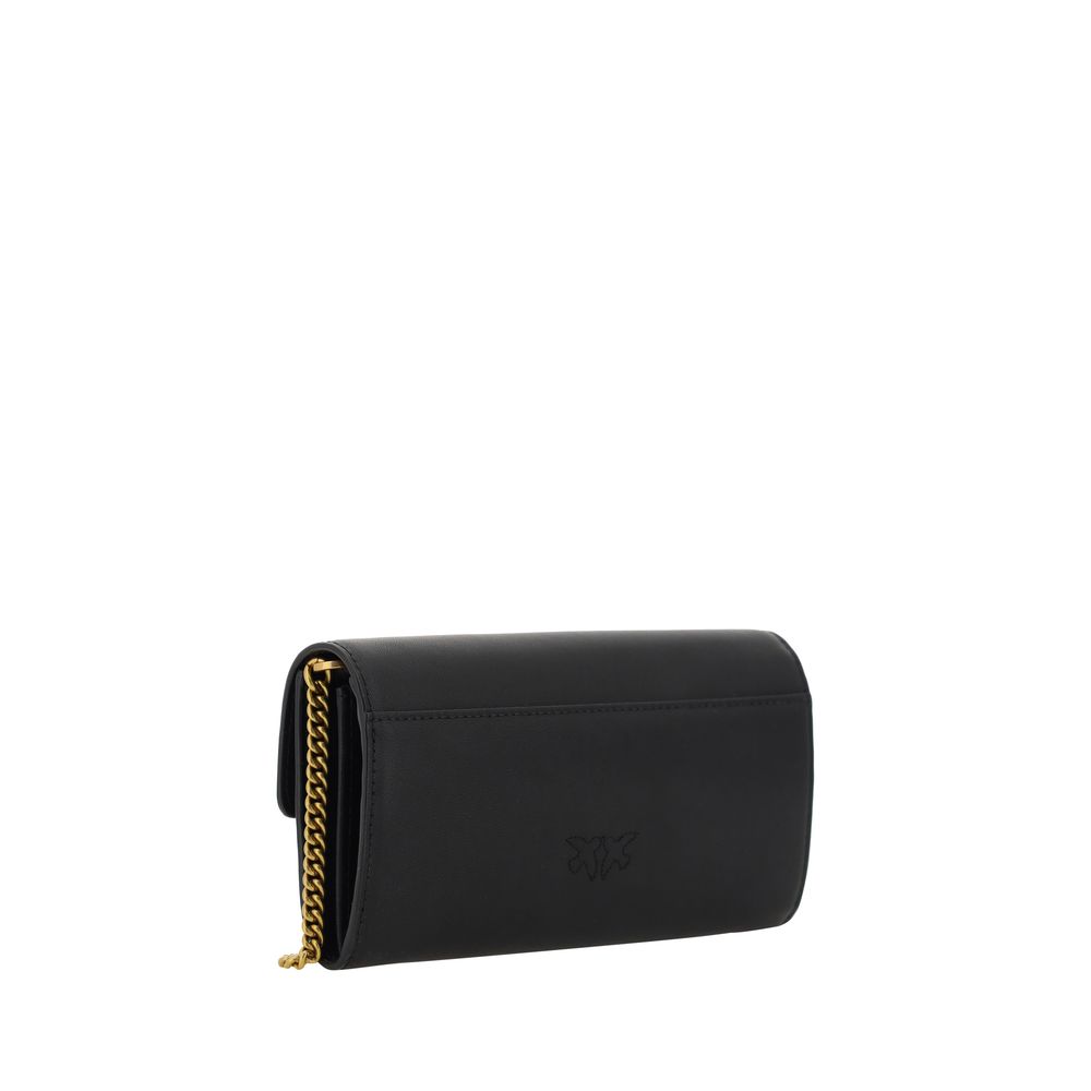 Pinko Love One Wallet on Chain Black Leatherove Birds