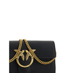 Pinko Love One Wallet on Chain Black Leatherove Birds