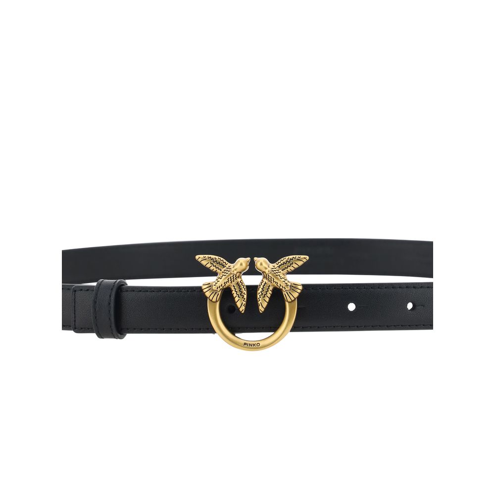 Pinko Love Berry Belt Black 2cm Calf Leather Love Birds Buckle