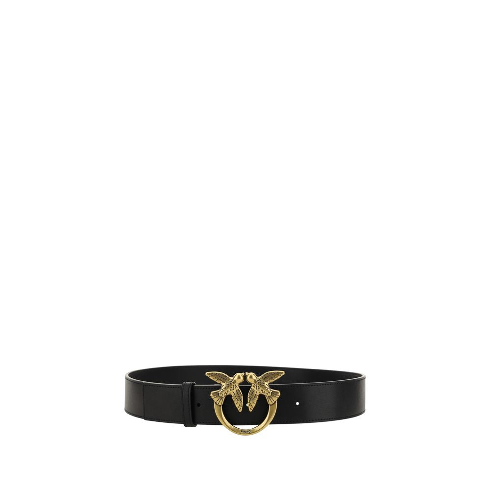 Pinko Love Berry Belt Black Calf Leather Love Birds Buckle 4cm