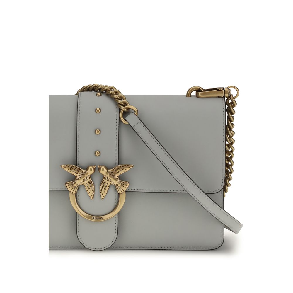 Pinko Love One Simply Medium Shoulder Bag Grey Leather