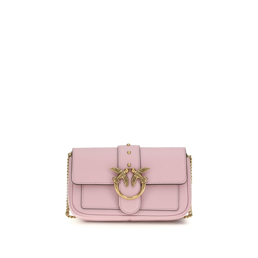 Pinko Love One Wallet on Chain Light Pink Leather
