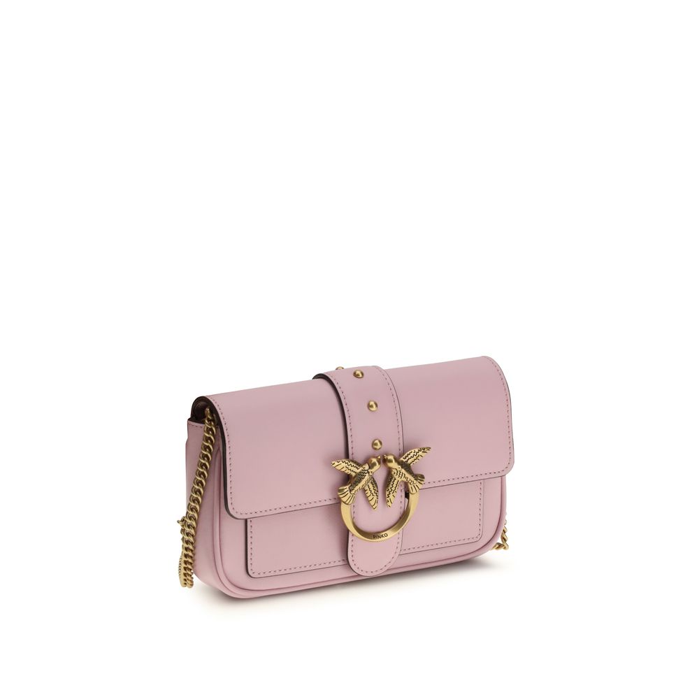 Pinko Love One Wallet on Chain Light Pink Leather