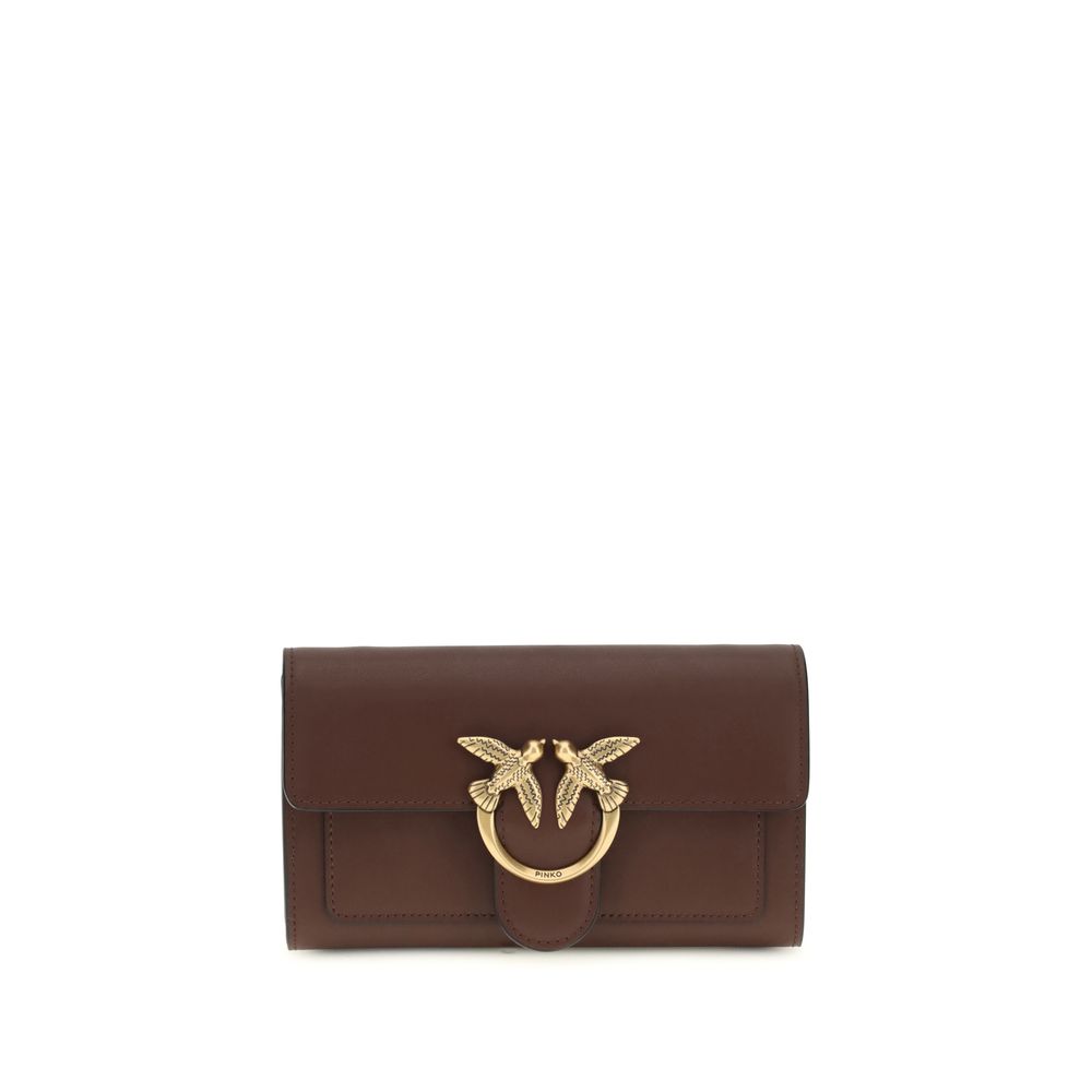 Pinko Love One Wallet on Chain Brown Calf Leather Love Birds