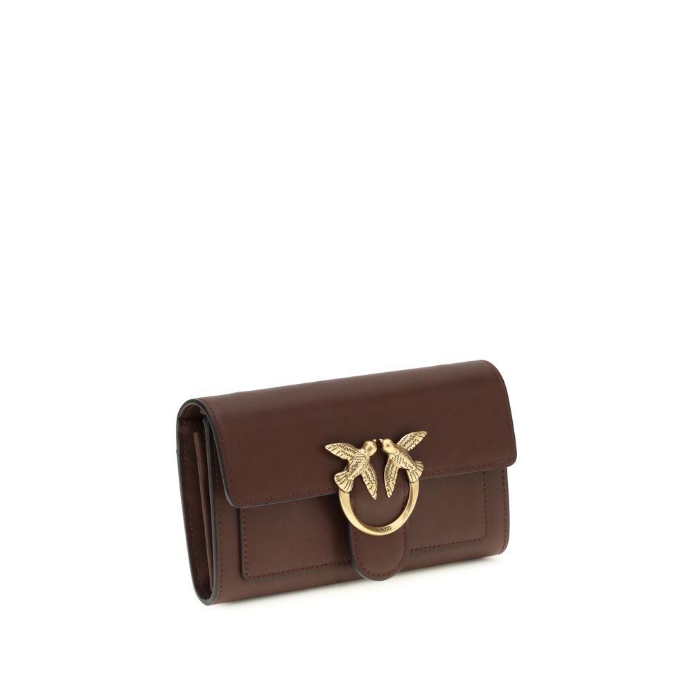 Pinko Love One Wallet on Chain Brown Calf Leather Love Birds