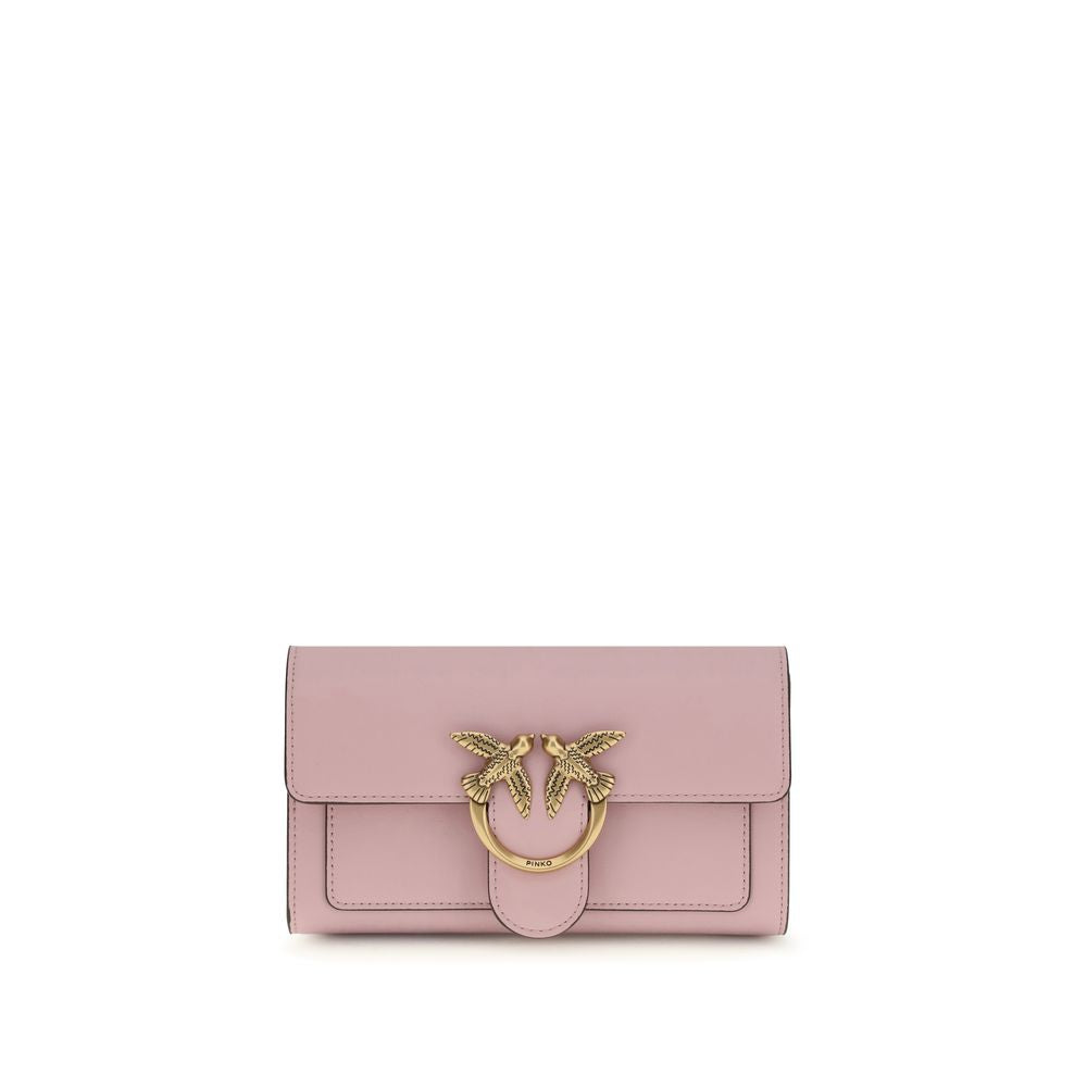 Pinko Love One Wallet on Chain Light Pink Leather
