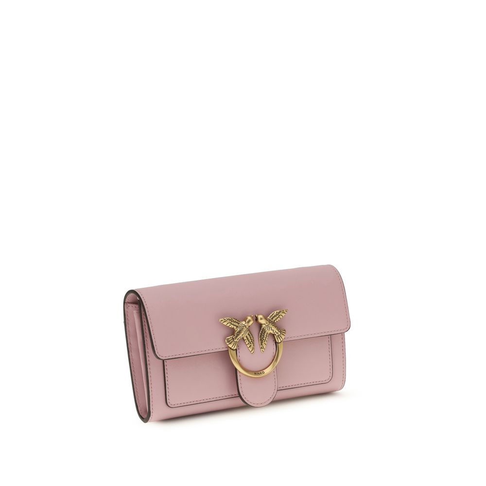 Pinko Love One Wallet on Chain Light Pink Leather