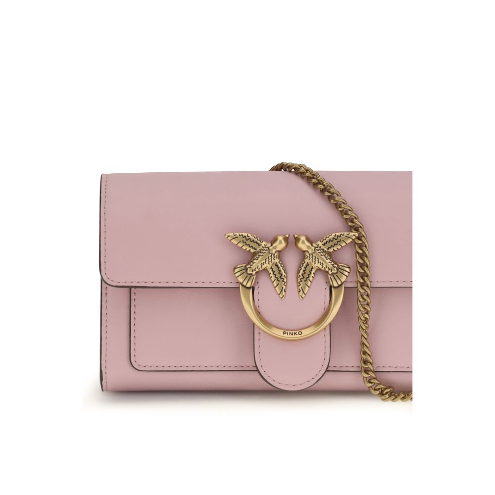 Pinko Love One Wallet on Chain Light Pink Leather