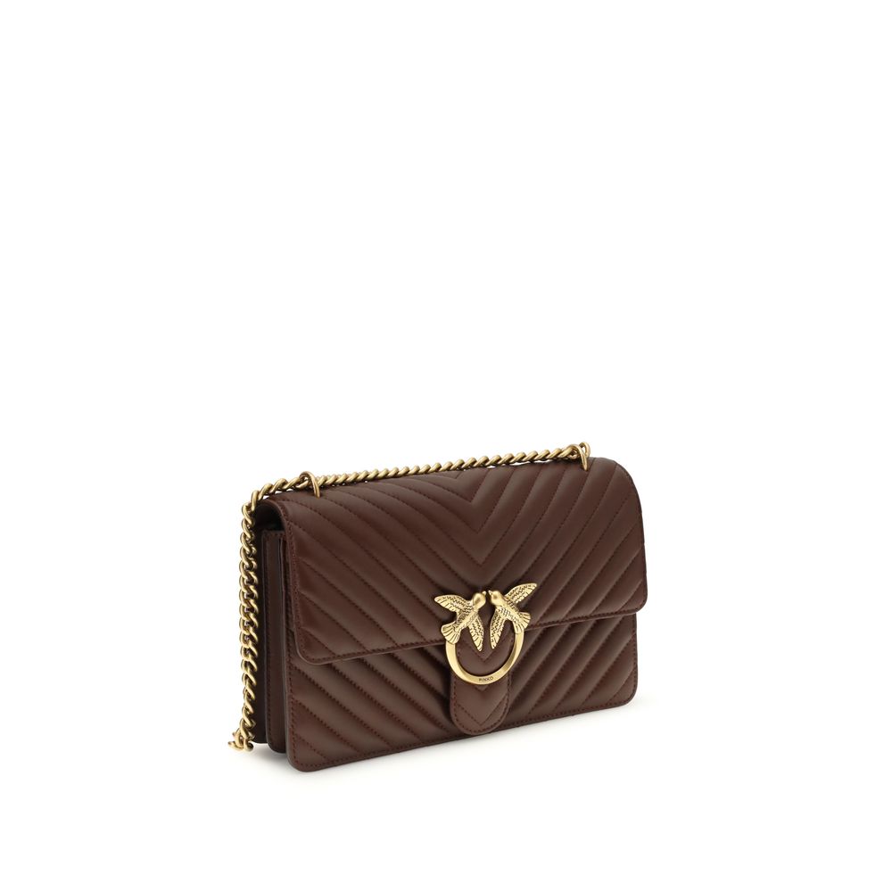 Pinko Love One Classic Medium Shoulder Bag Brown Quilted Leather