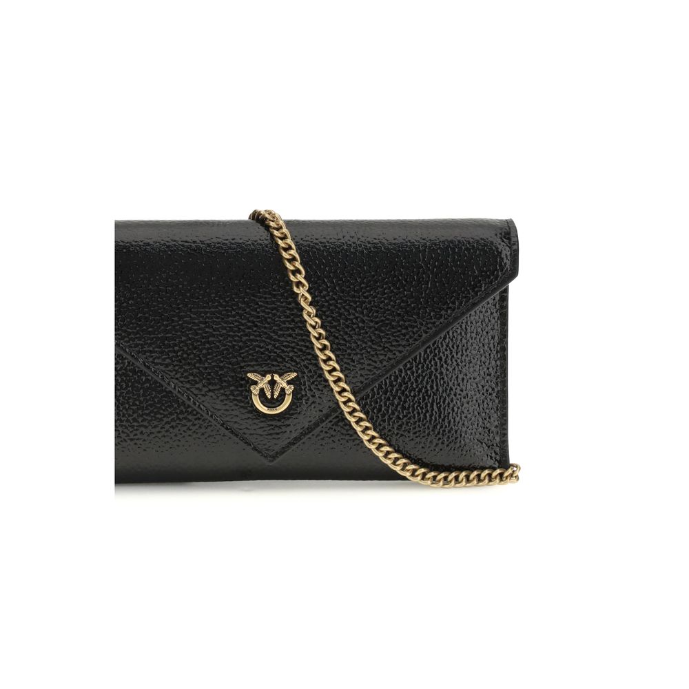 Pinko Love Birds Clutch Bag Black Leather