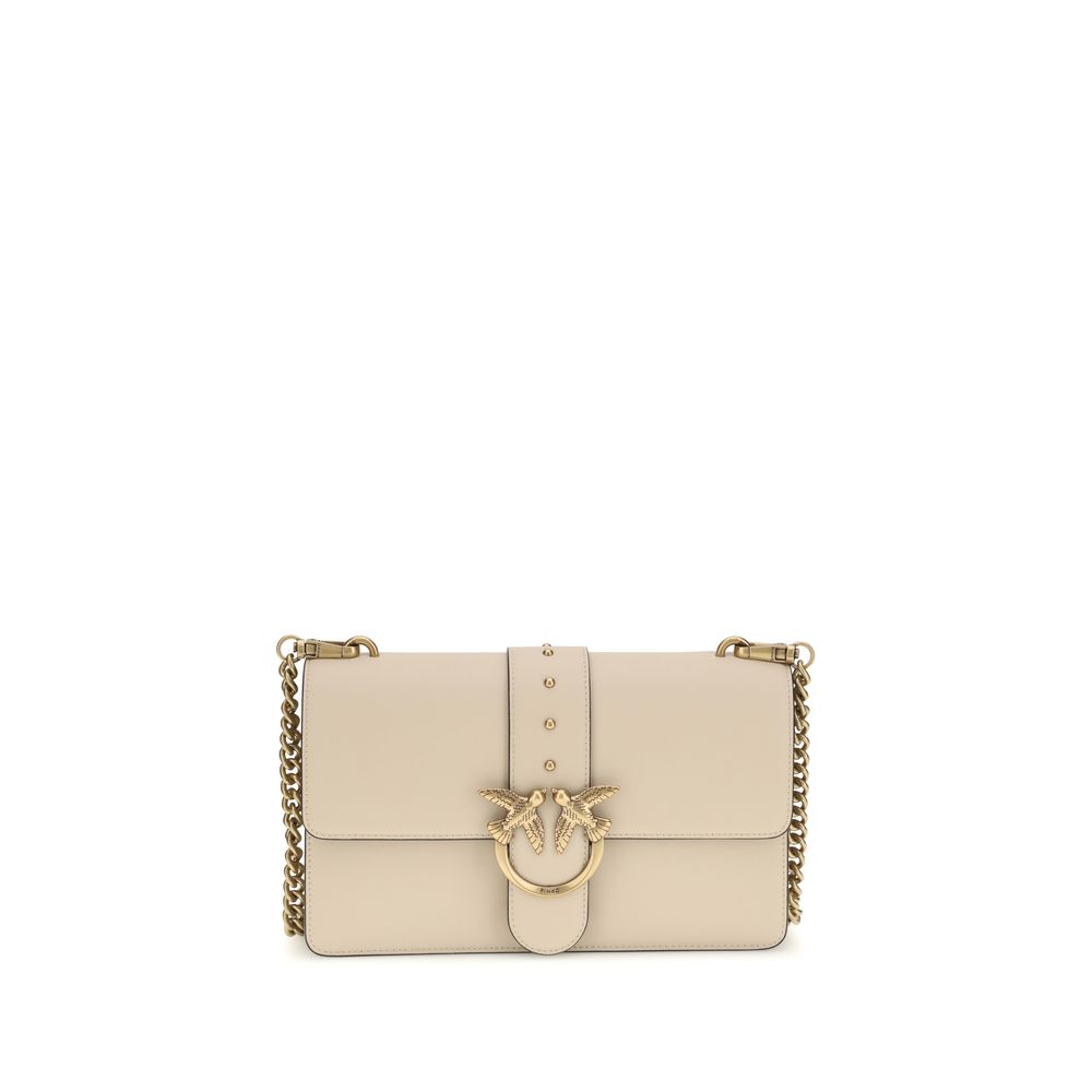 Pinko Love One Simply Medium Shoulder Bag Beige Leather
