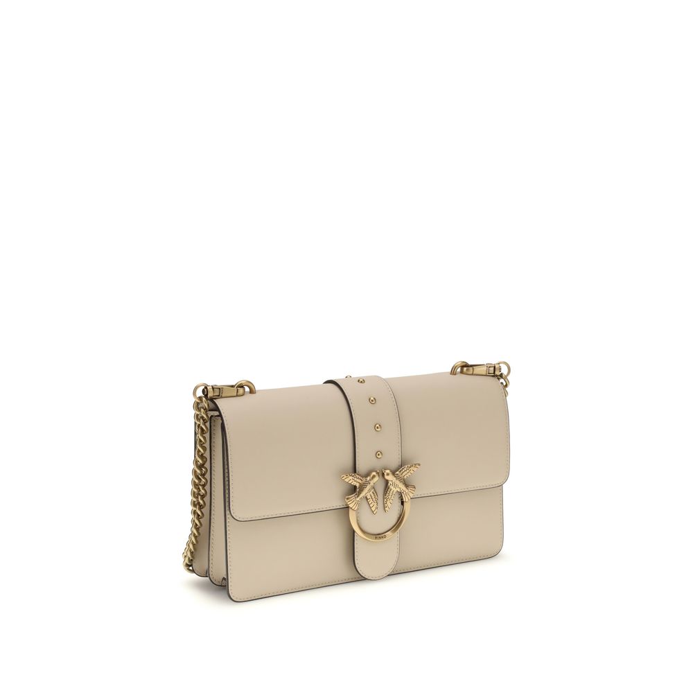 Pinko Love One Simply Medium Shoulder Bag Beige Leather