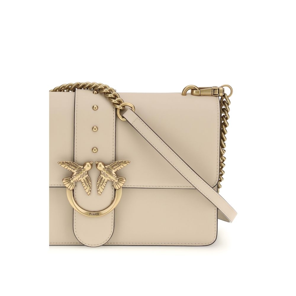 Pinko Love One Simply Medium Shoulder Bag Beige Leather