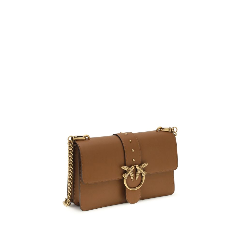 Pinko Love One Simply Medium Shoulder Bag Tan Leather