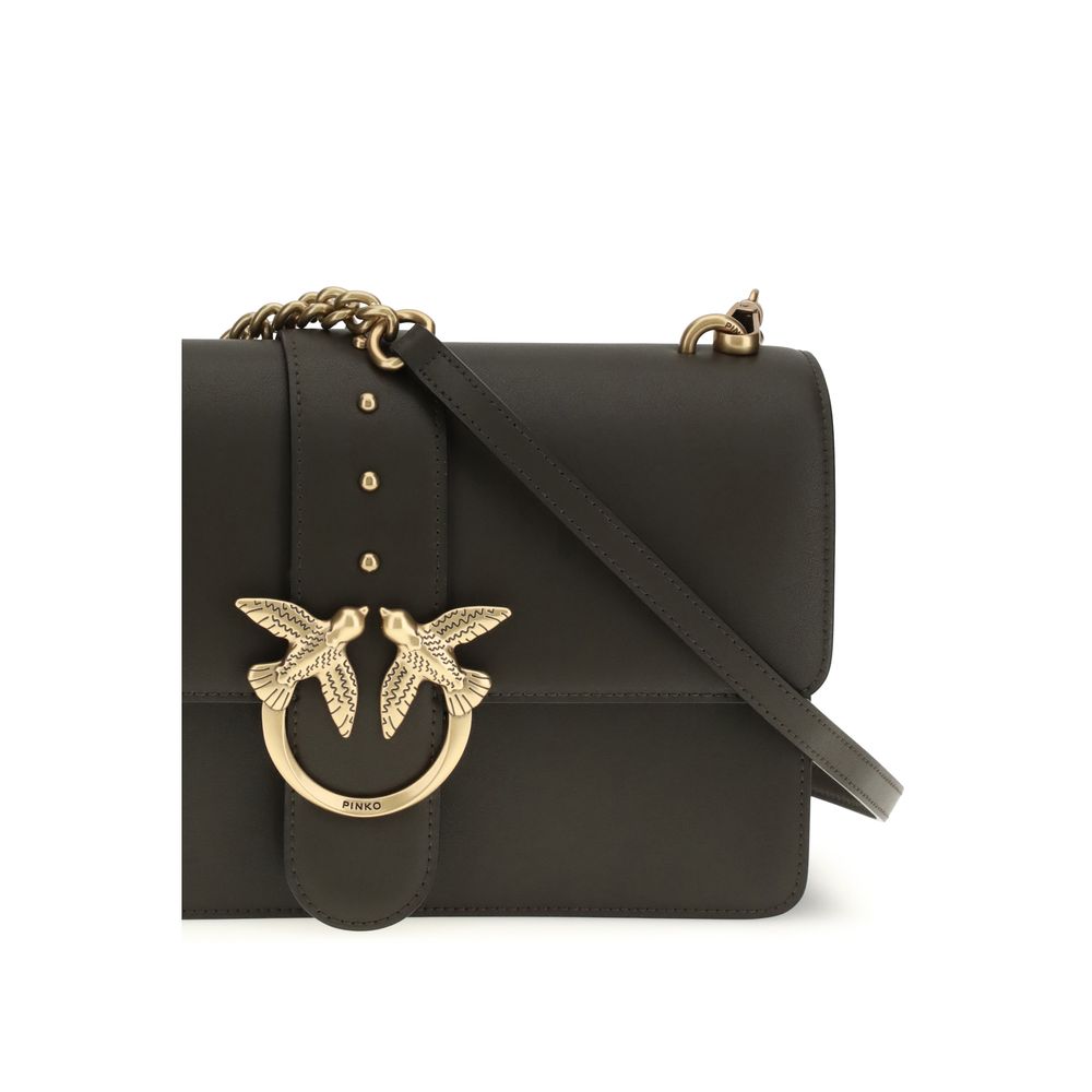 Pinko Love One Simply Medium Shoulder Bag Dark Brown Leather
