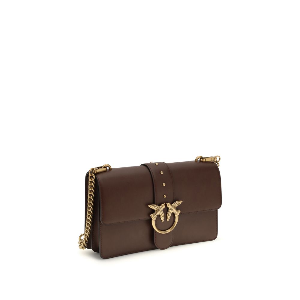 Pinko Love One Simply Medium Shoulder Bag Brown Leather