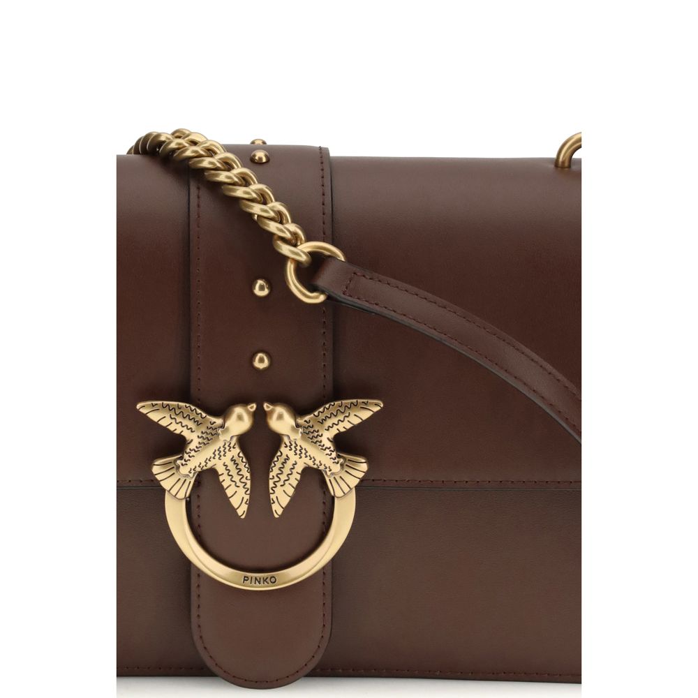 Pinko Love One Simply Medium Shoulder Bag Brown Leather