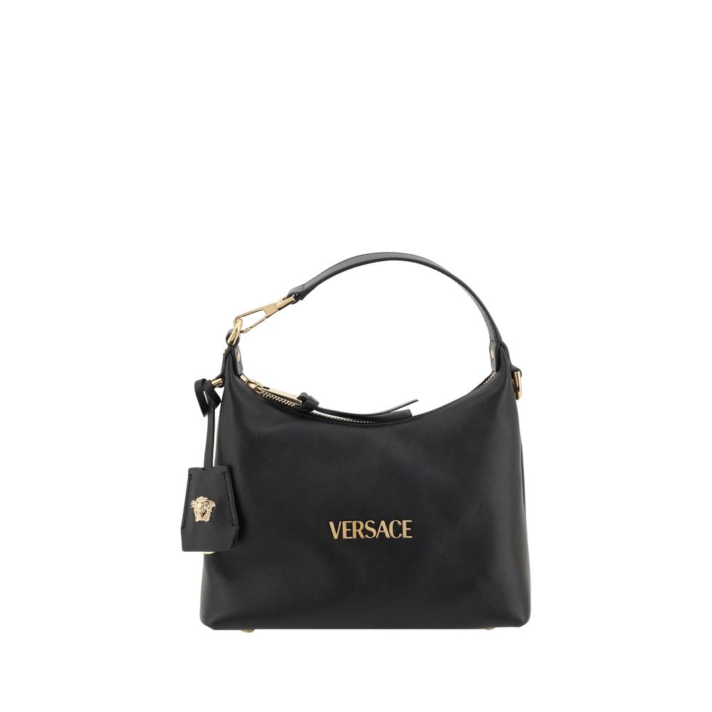 Versace Leather Hobo Handbag Black