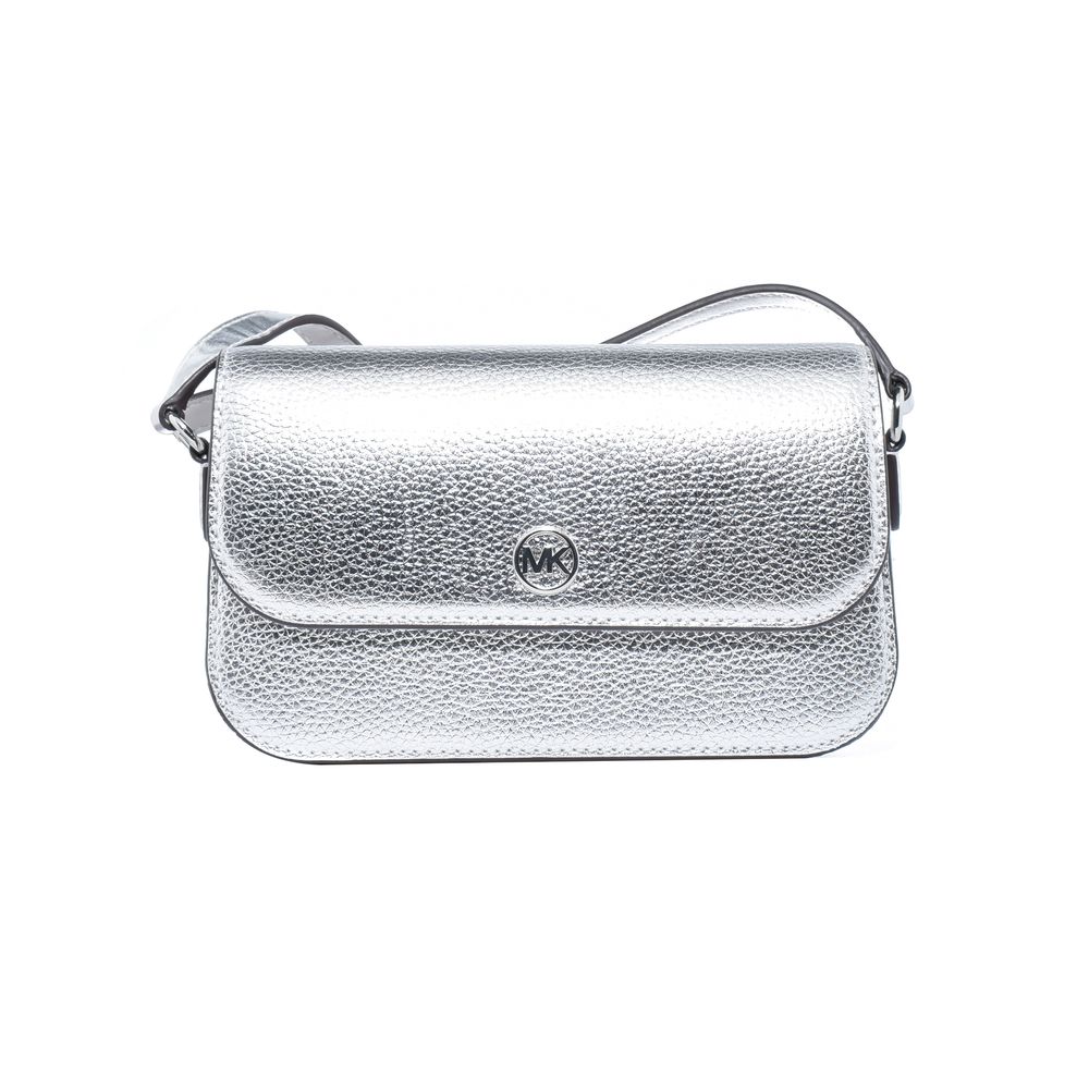 Michael Kors Jet Set Travel Medium Metallic Leather Crossbody Bag Silver