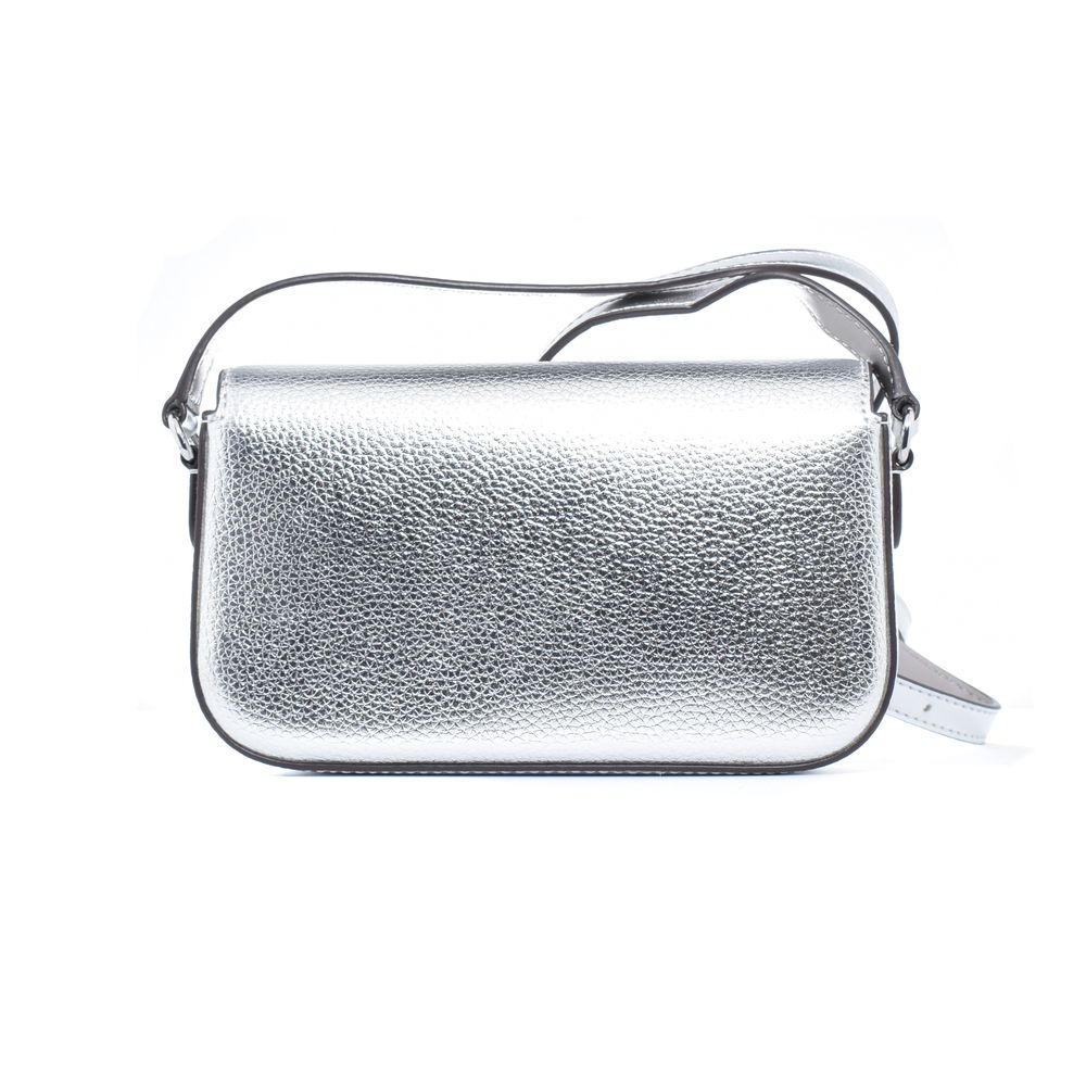 Michael Kors Jet Set Travel Medium Metallic Leather Crossbody Bag Silver