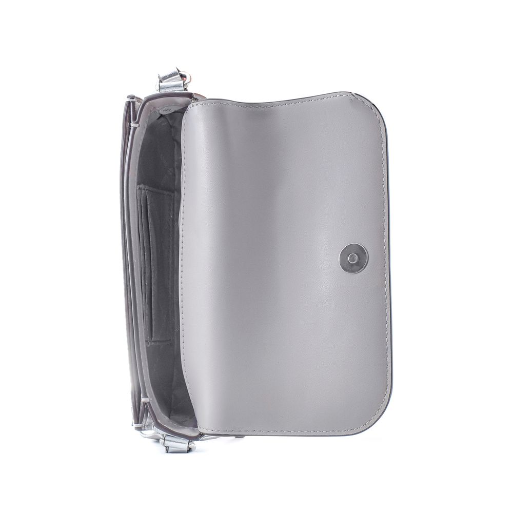 Michael Kors Jet Set Travel Medium Metallic Leather Crossbody Bag Silver