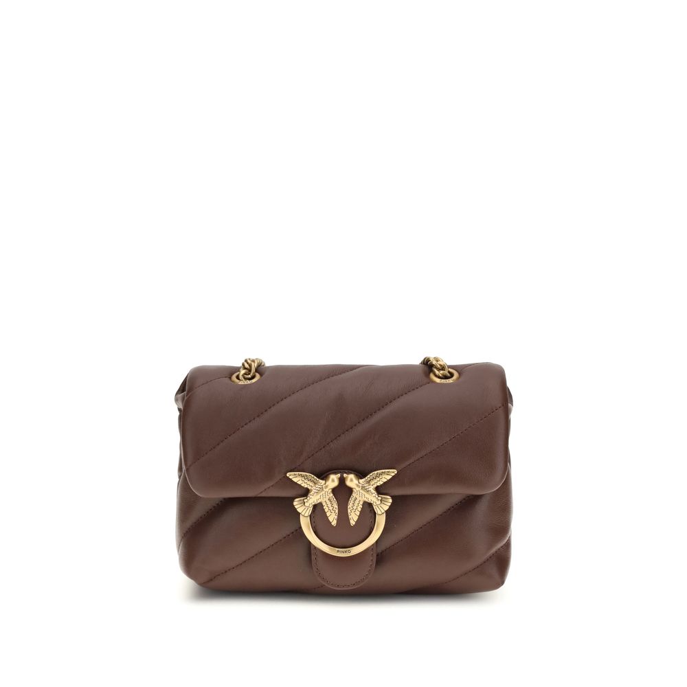 Pinko Love Mini Puff Shoulder Bag Brown Quilted Leather