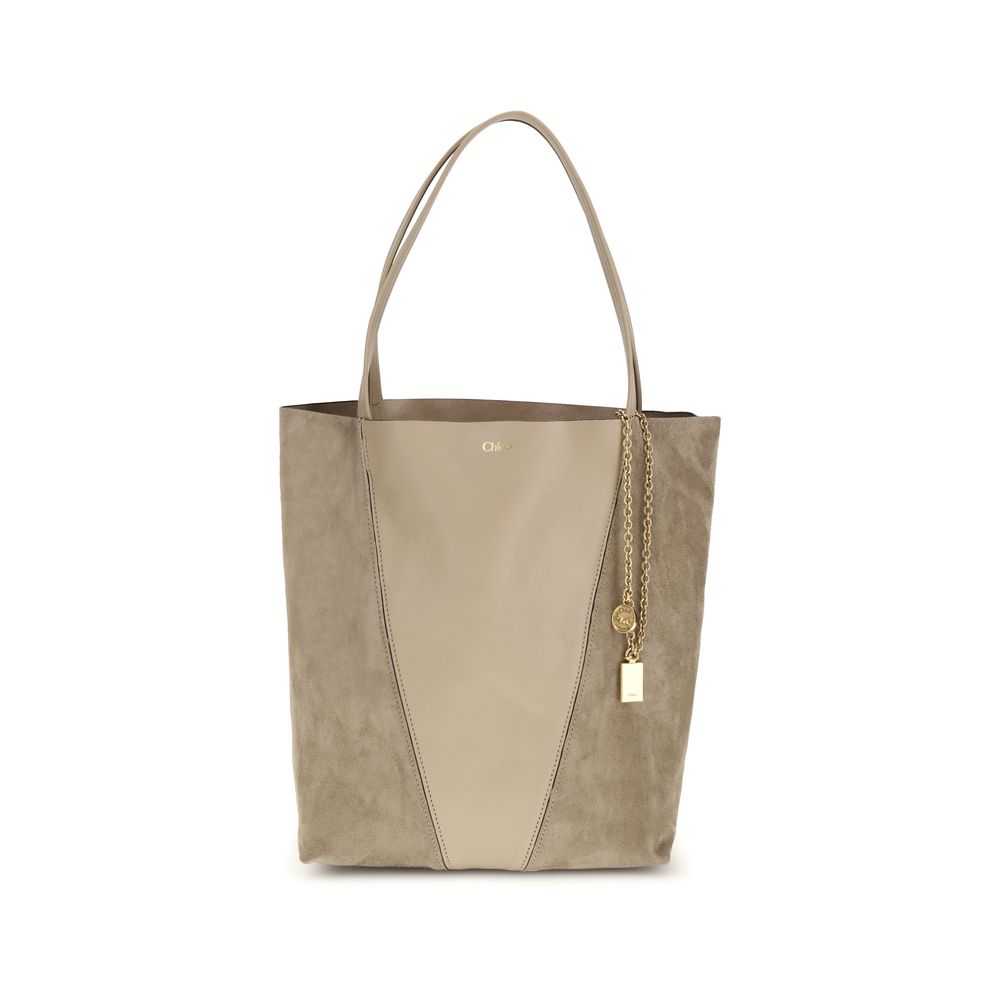 Chloé Spin Tote Bag Beige Leather and Suede