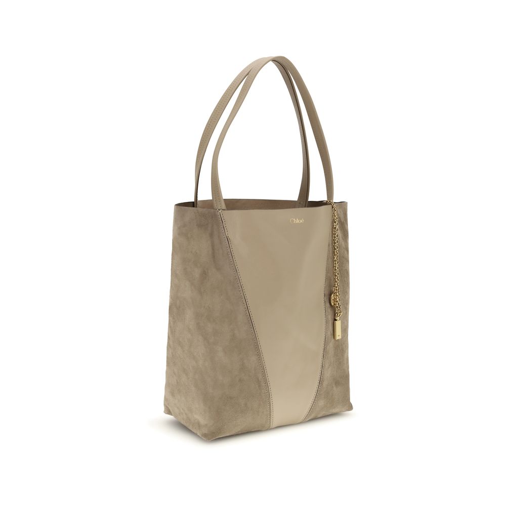 Chloé Spin Tote Bag Beige Leather and Suede