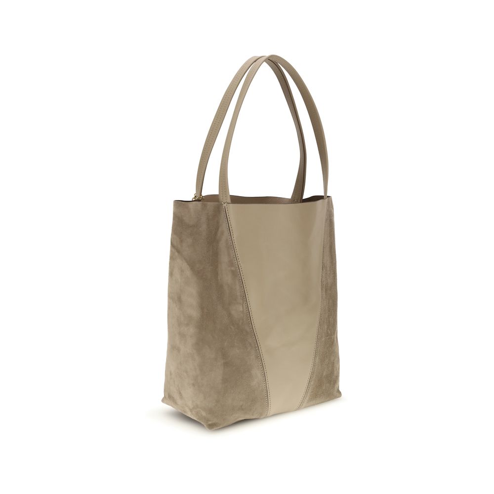 Chloé Spin Tote Bag Beige Leather and Suede