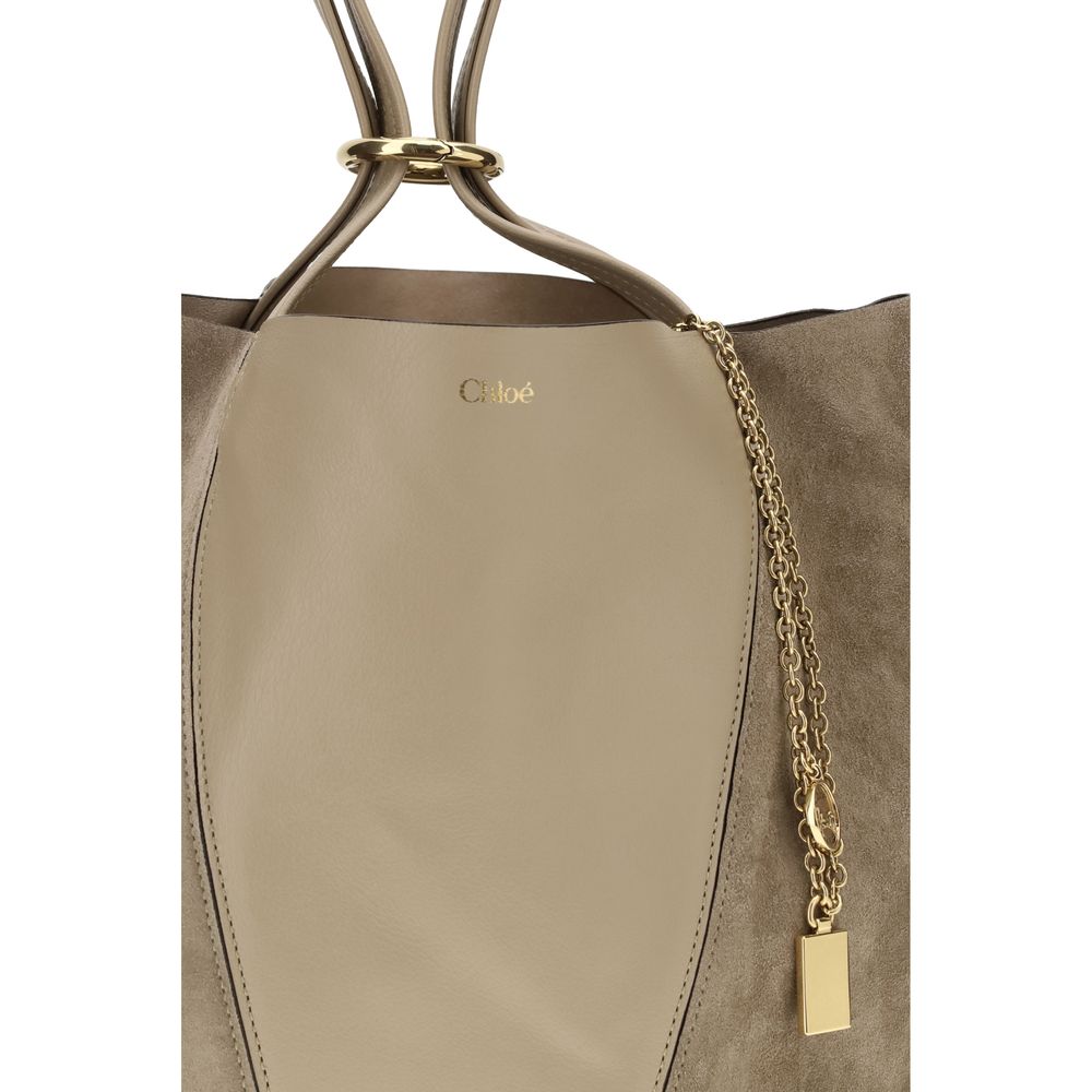 Chloé Spin Tote Bag Beige Leather and Suede
