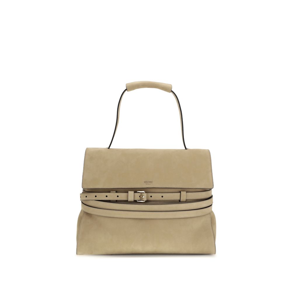 Moschino Tie Me Large Handbag Beige Suede Leather