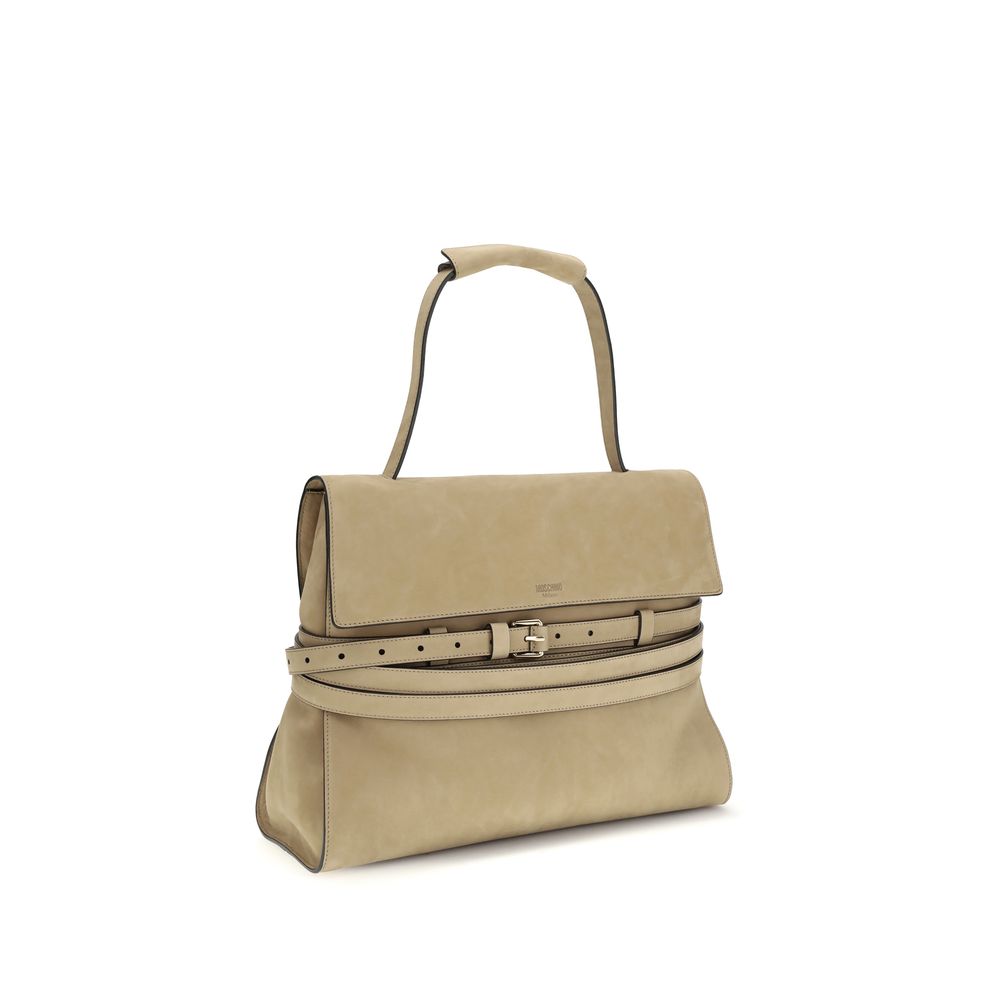 Moschino Tie Me Large Handbag Beige Suede Leather