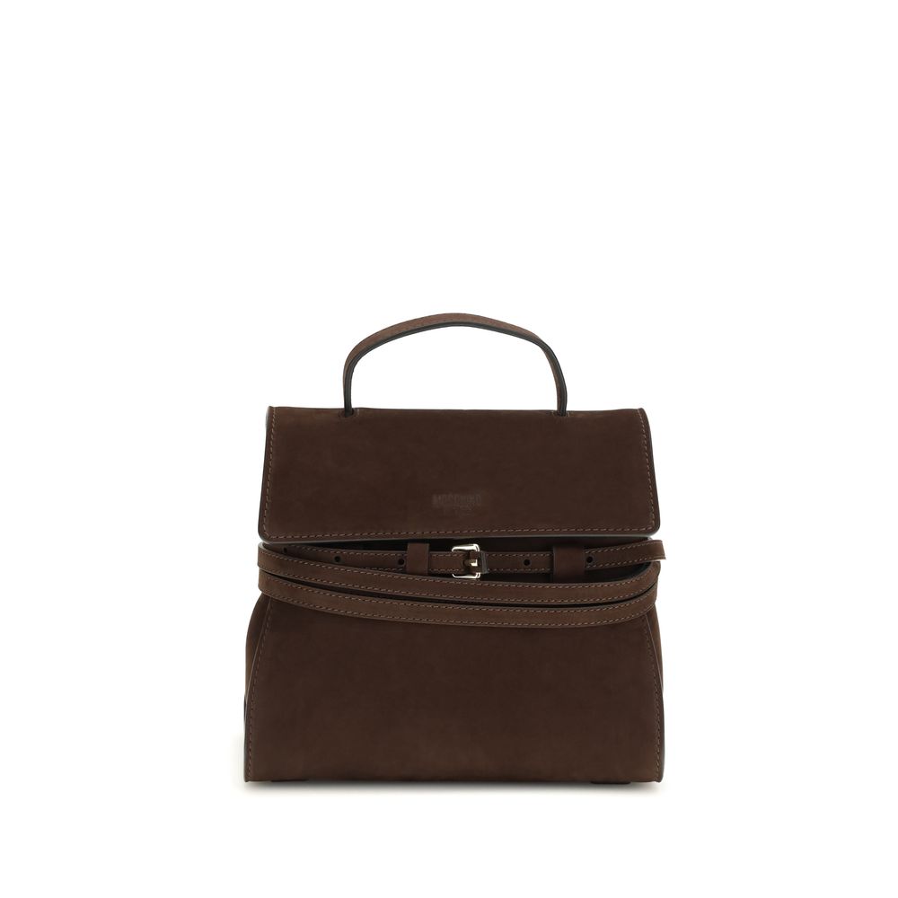 Moschino Tie Me Medium Handbag Brown Suede Leather