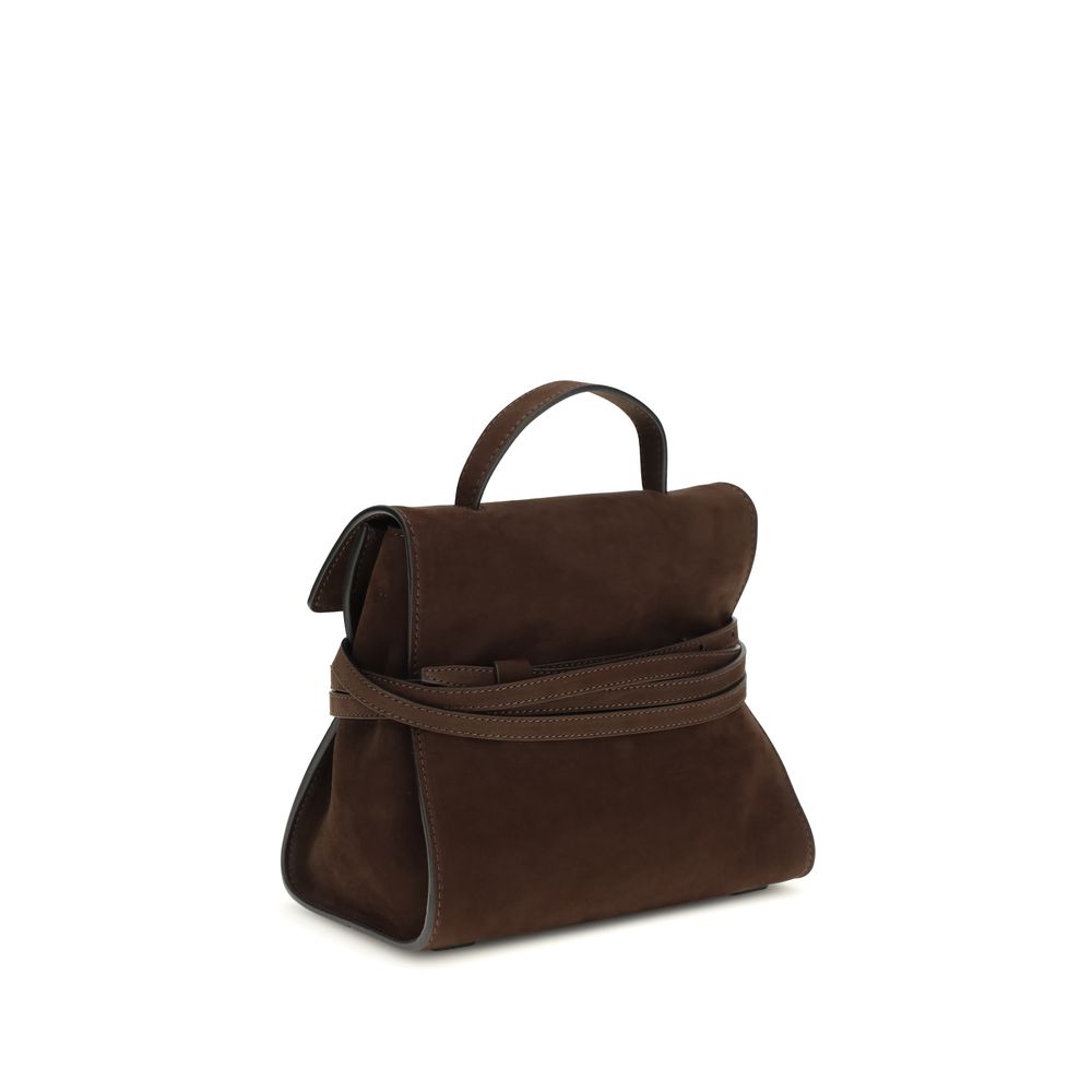 Moschino Tie Me Medium Handbag Brown Suede Leather