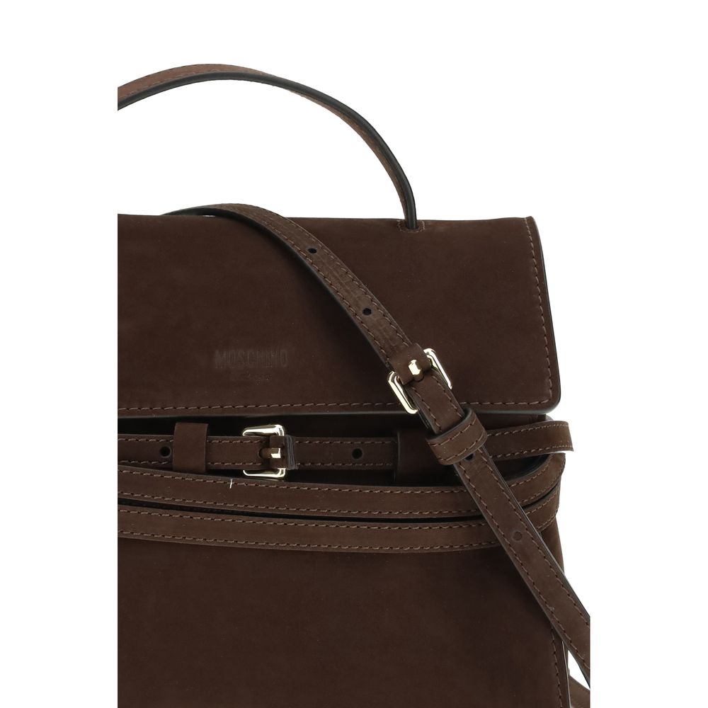 Moschino Tie Me Medium Handbag Brown Suede Leather