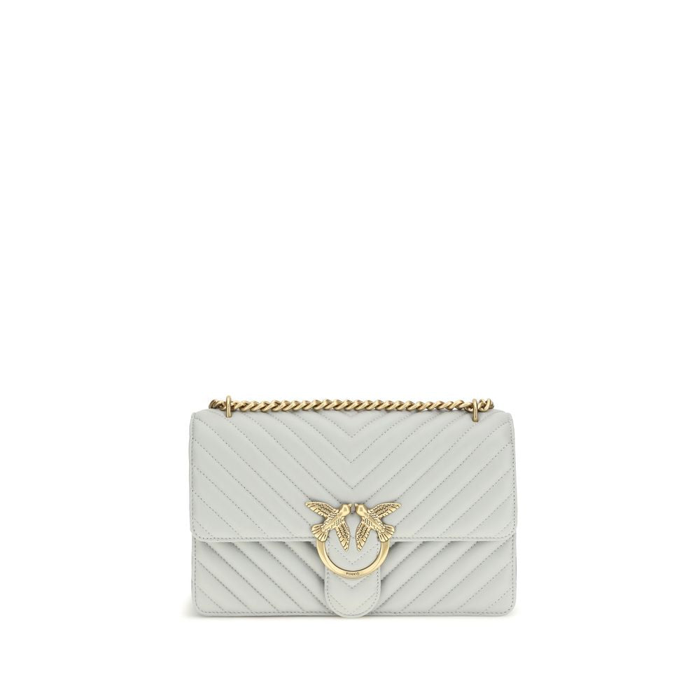 Pinko Love One Classic Medium Shoulder Bag Grey Quilted Leather