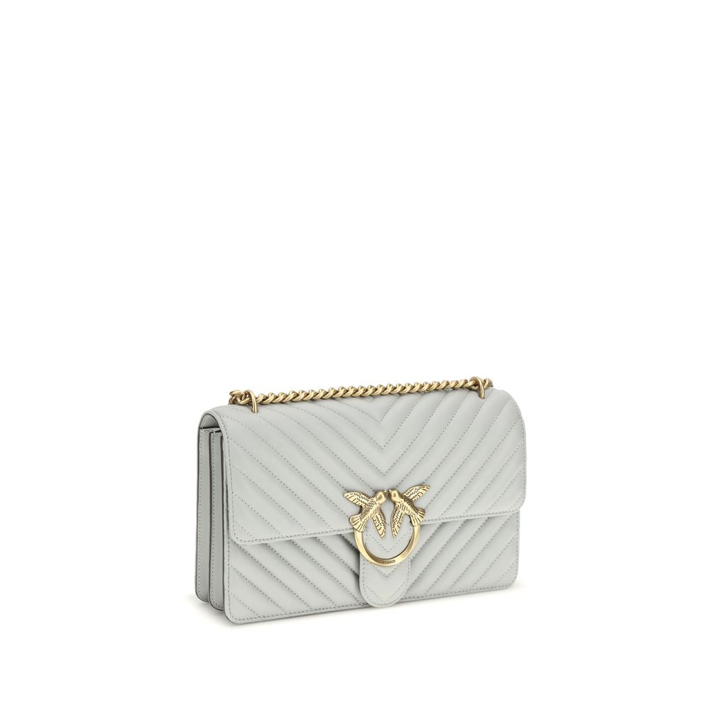 Pinko Love One Classic Medium Shoulder Bag Grey Quilted Leather