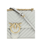 Pinko Love One Classic Medium Shoulder Bag Grey Quilted Leather