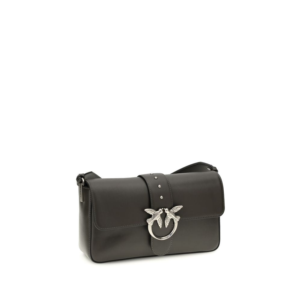Pinko Love One Medium Shoulder Bag Dark Brown Leather