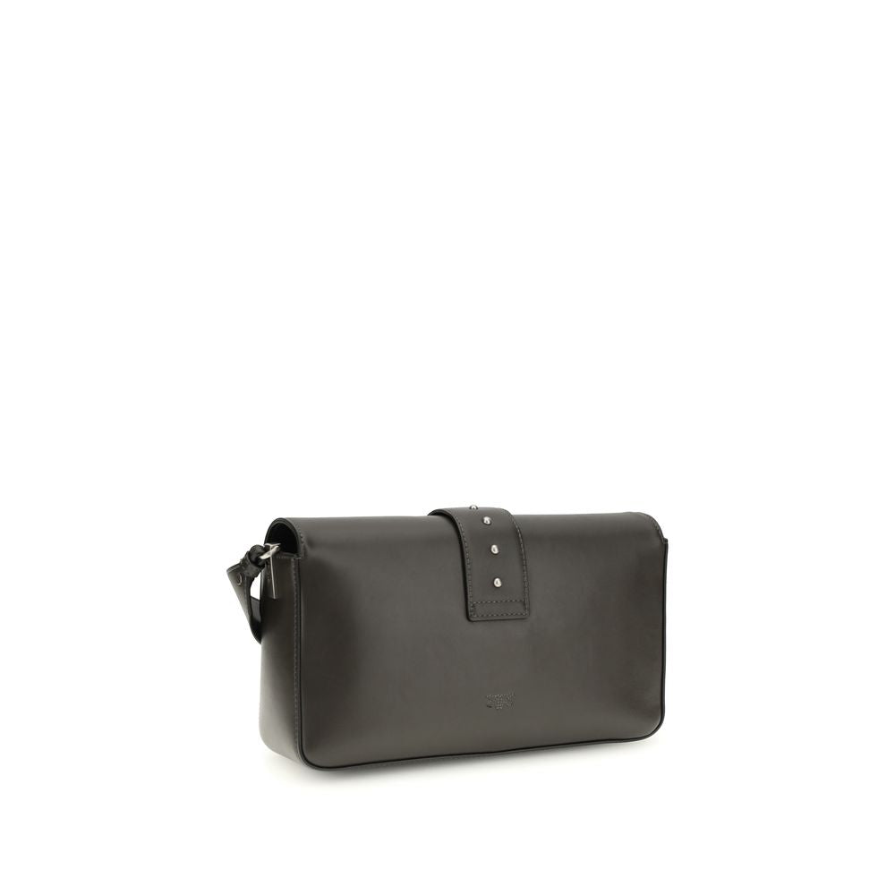 Pinko Love One Medium Shoulder Bag Dark Brown Leather