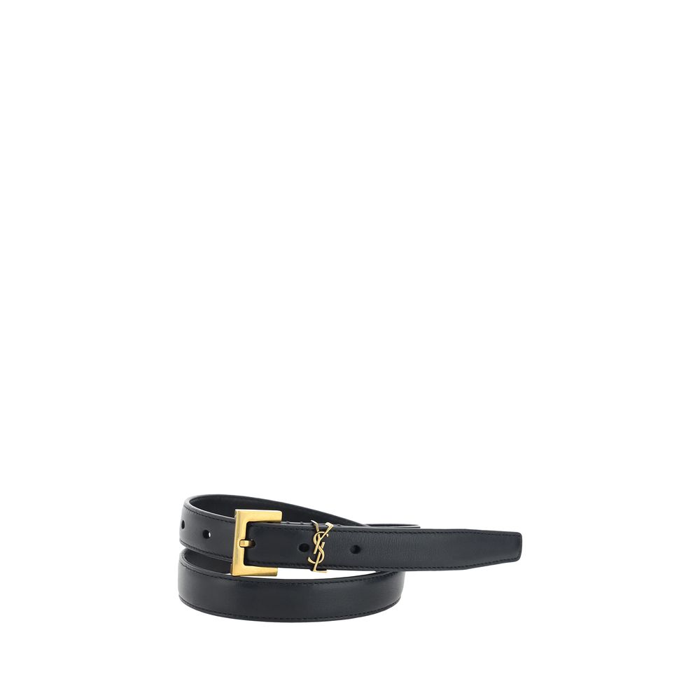 Saint Laurent Cassandre Slim Belt Black Smooth Leather 20mm YSL Logo