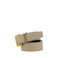 Saint Laurent Cassandre Reversible Beige and Black Leather Belt