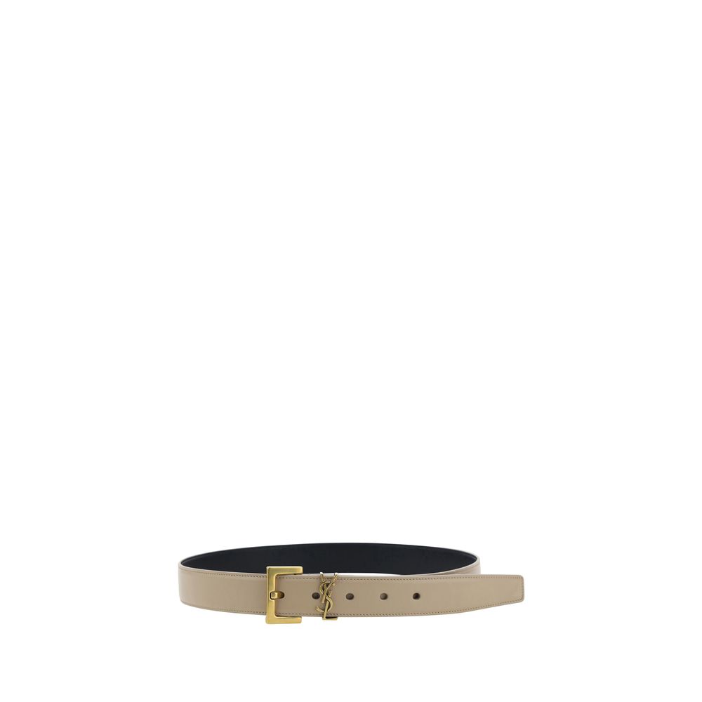 Saint Laurent Cassandre Reversible Beige and Black Leather Belt