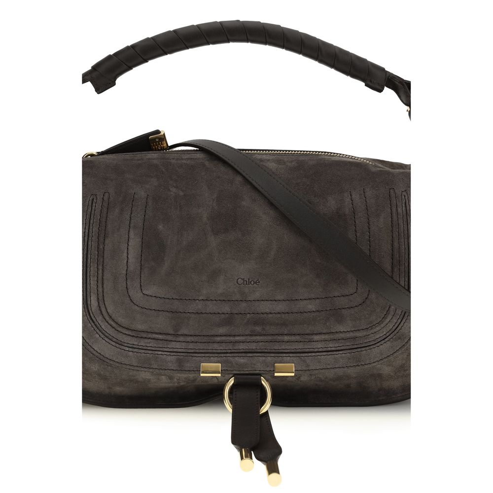 Chloé Marcie Small Shoulder Bag Suede Calfskin Kohl Brown