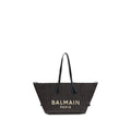 Balmain Track Raffia Shoulder Tote Bag Black